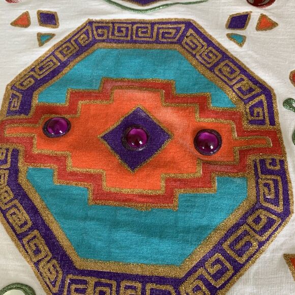 Sweet Blondie T-Shirt Womens One Size Aztec Graphics/ Gold Thread Embroidery Vac - Picture 3 of 12